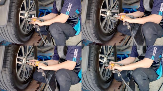 在汽车店拆轮胎换轮胎备胎实拍视频素材