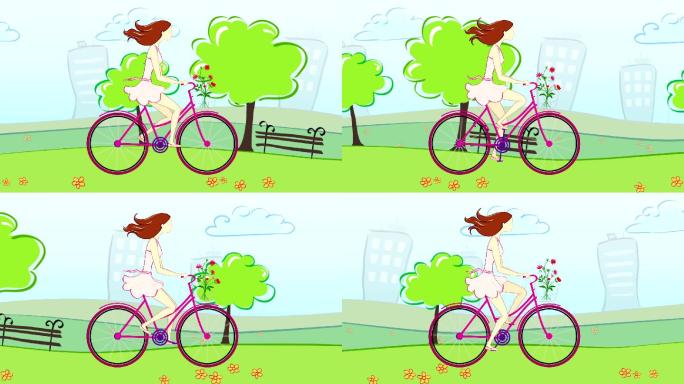 骑自行车的女孩mg动漫女生女人文明街道