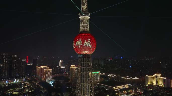 佛山市禅城区季华路文华公园夜景航拍