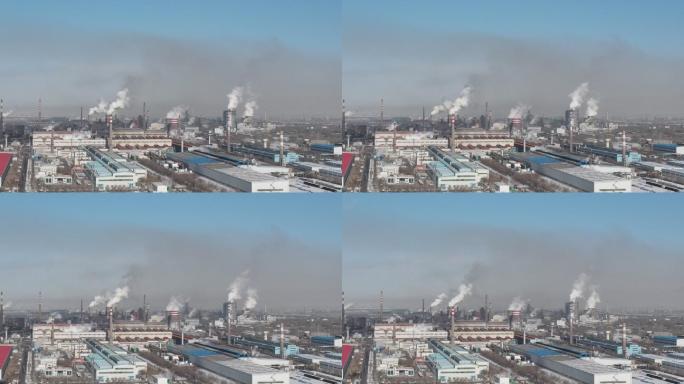 火力发电站鸟瞰图航拍烟囱环保工厂全球变暖
