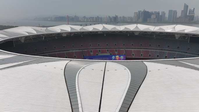 航拍2022杭州亚运奥体博览城主场体育馆