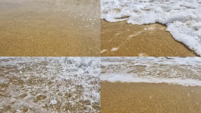 海浪拍打沙滩的特写镜头