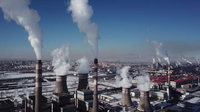 工厂鸟瞰图发电厂发电站大气污染排放物气体