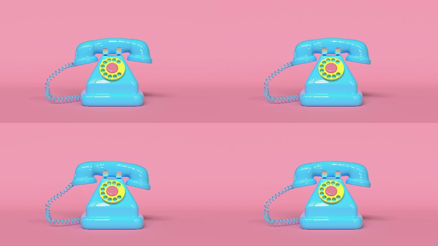粉色背景上的蓝色电话动画