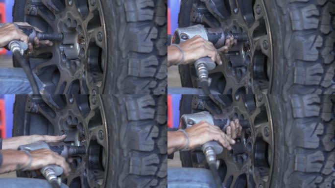 在汽车店拆轮胎修车修理实拍车轮