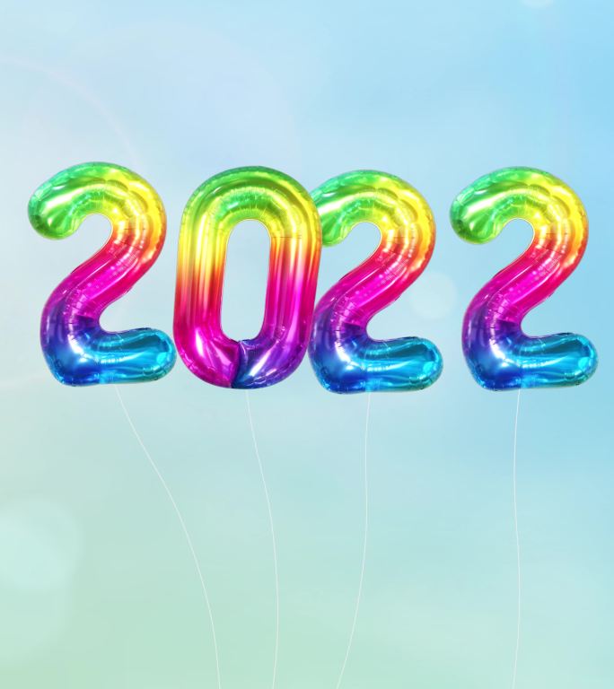 2022年新年快乐停止运动彩虹气球动画