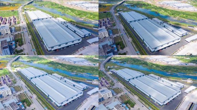 4K现代化厂区航拍延时