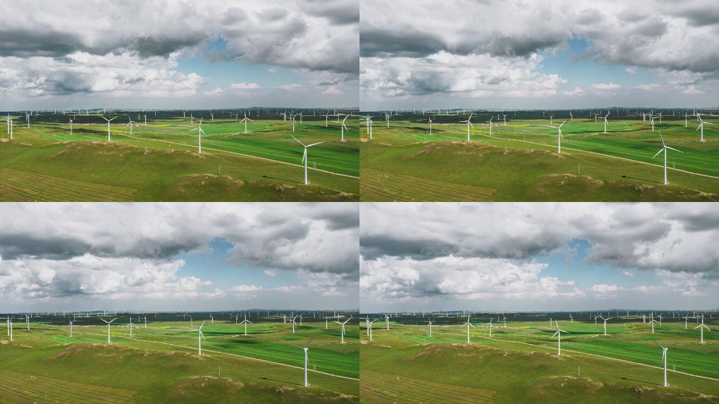 草原上风力发电场的鸟瞰图