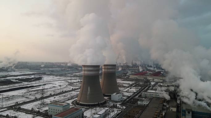 火力发电站鸟瞰图排污厂房污染环境