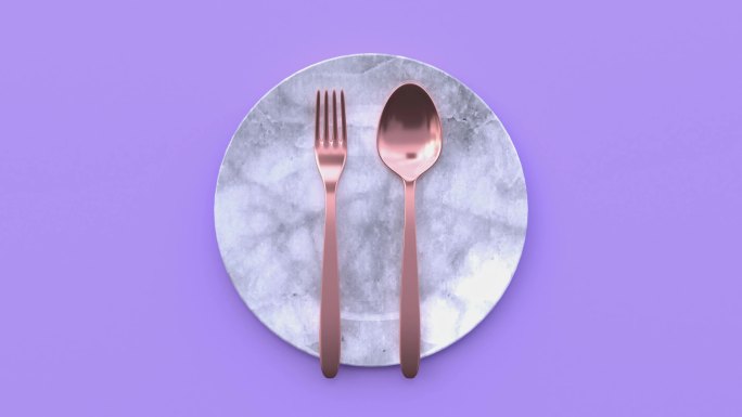 勺子和叉子铜餐具三维盘子
