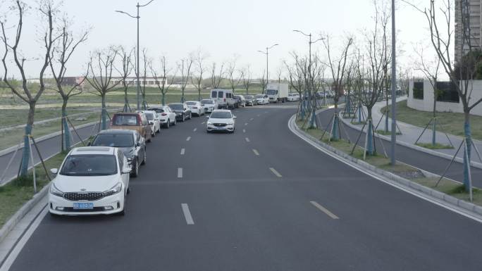 「有版权」航拍LOG车辆道路违章停车4K