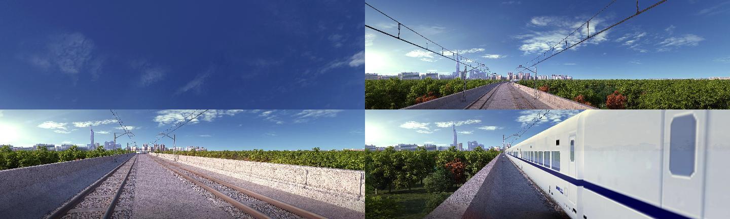 【宽屏】三维动车高铁高速行驶城市交通规划