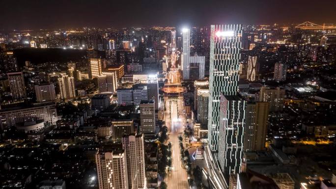 航拍武汉中北路洪山广场夜景车流延时地标