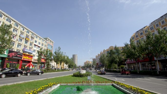 珲春城市风貌喷泉绿化草地草坪石碑