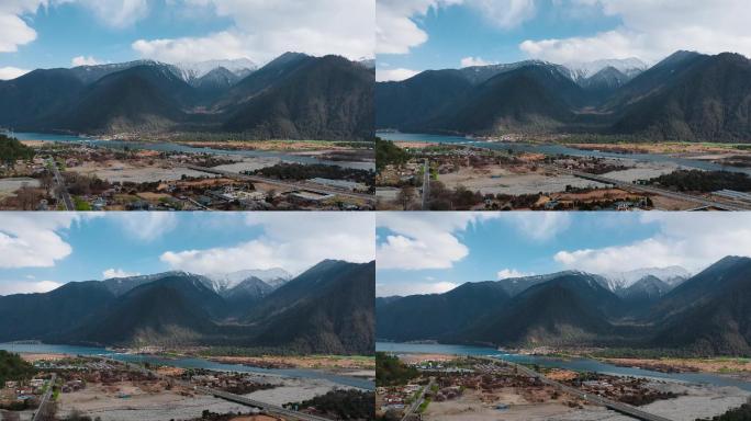 西藏风光视频中国西部高原河流村镇雪山雪峰