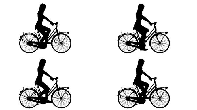 数字动画女子剪影骑行骑车加踏板休闲