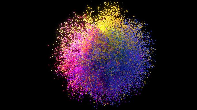 数字生成的慢动作彩色粒子爆炸