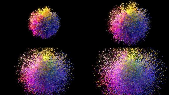 数字生成的慢动作彩色粒子爆炸