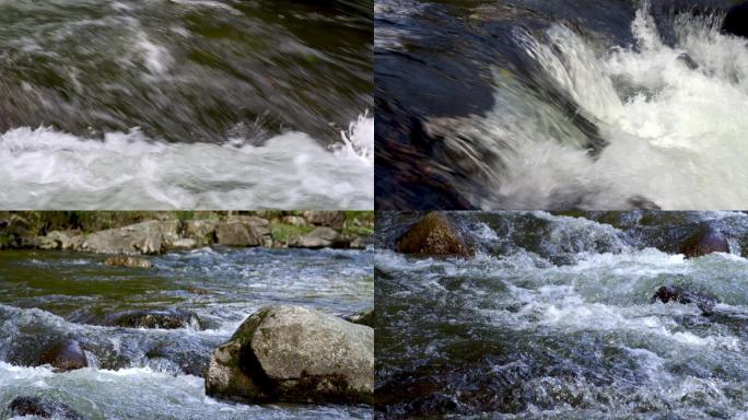 清澈水流河流急流湍急河水水花溅起石头流淌