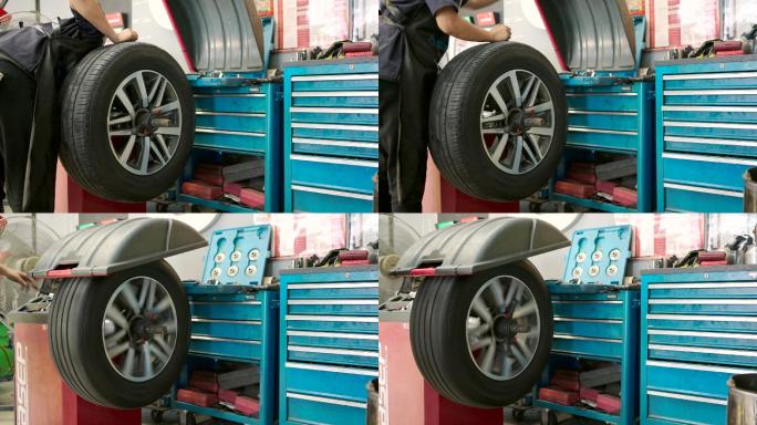 在汽车店拆轮胎测试修理转速