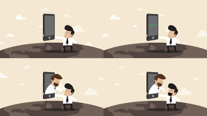 两位商人用手机沟通动画
