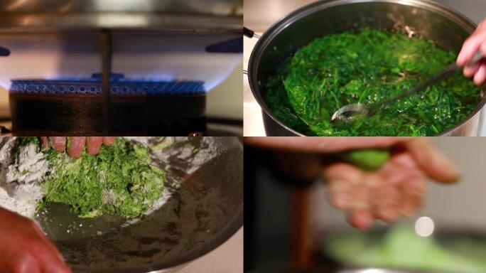 4K绿色野菜艾叶粑粑青团制作过程3