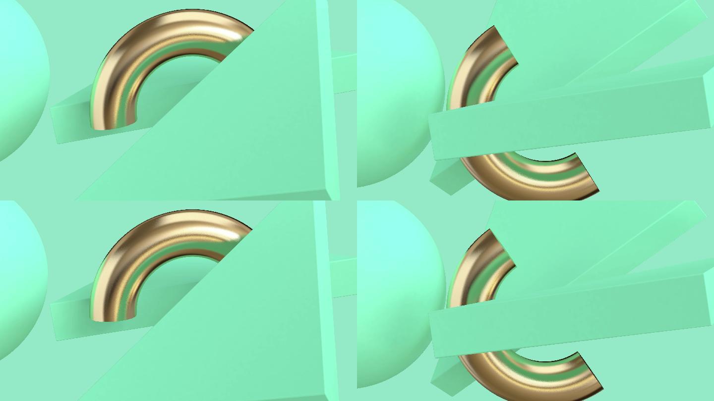 绿色背景3d渲染金色半圆形