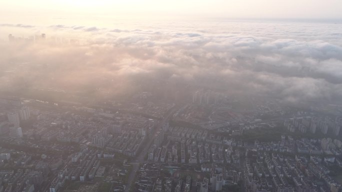 浙江杭州城市清晨震撼唯美阳光航拍