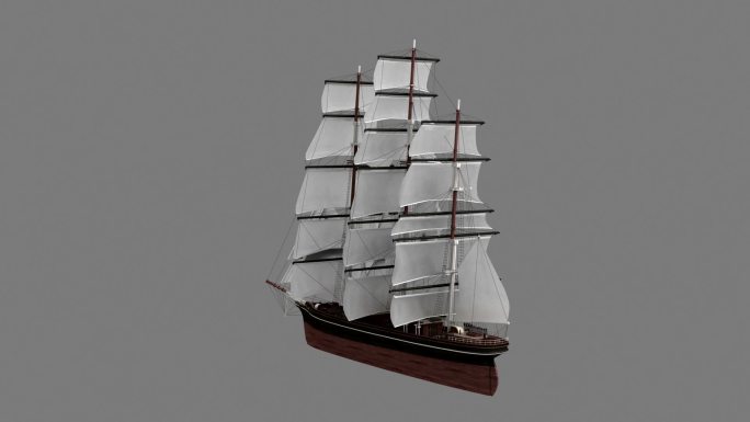 老式帆船在旋转帆船三维模型