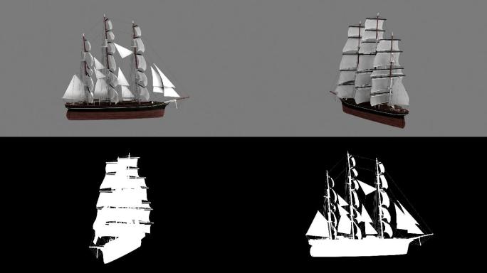 老式帆船在旋转帆船三维模型