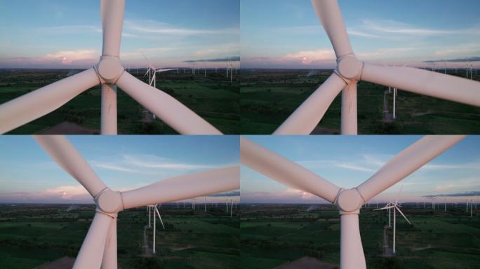 风力发电场的日落3D动画模型风车风能风电