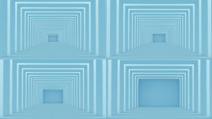 蓝色隧道空间穿梭矩形穿越方形矩阵
