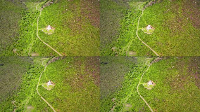 中国甘肃省高山草原自然风景佛教白塔航拍