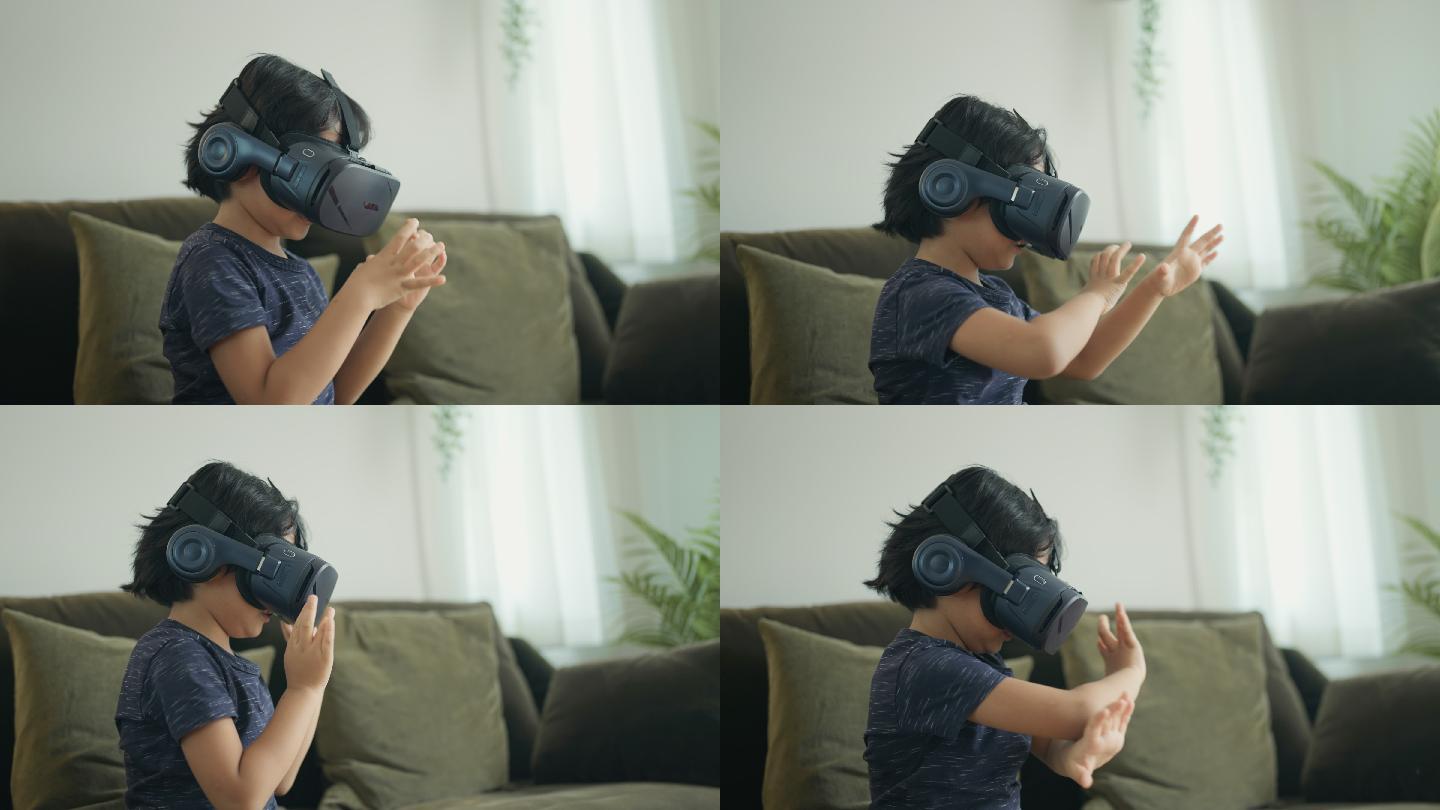 体验VR的小男孩AR眼镜未来主义穿戴设备