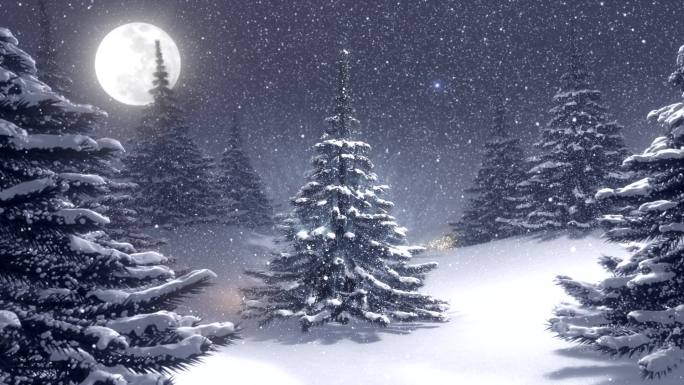 装饰的白色圣诞树的冬季景观。