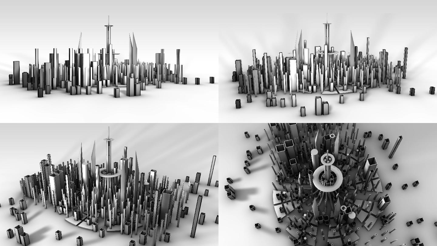 建筑城市设计动画金属3D创意沙盘钢铁建设