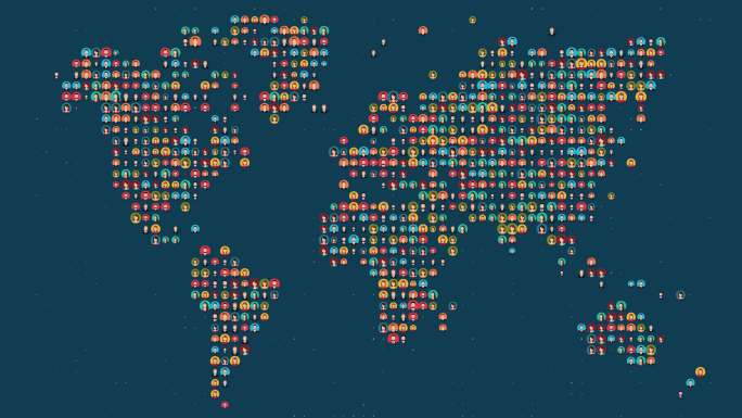 世界人物图标背景世界地图分布图