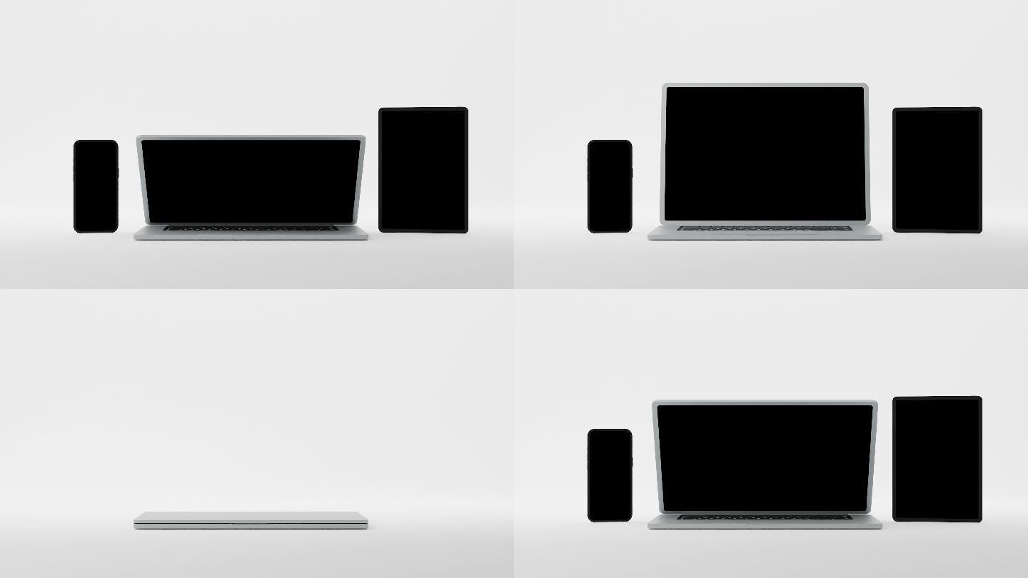 空白笔记本电脑、平板电脑和手机动画