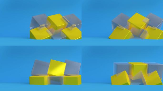 蓝色背景上的3d黄盒动画