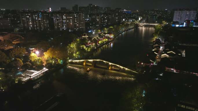 京杭大运河拱宸桥夜景航拍4k（御三拍摄）