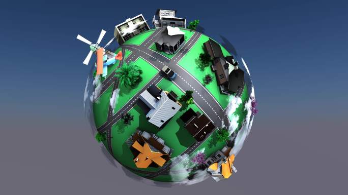 城市世界动画村庄行星地球绿色