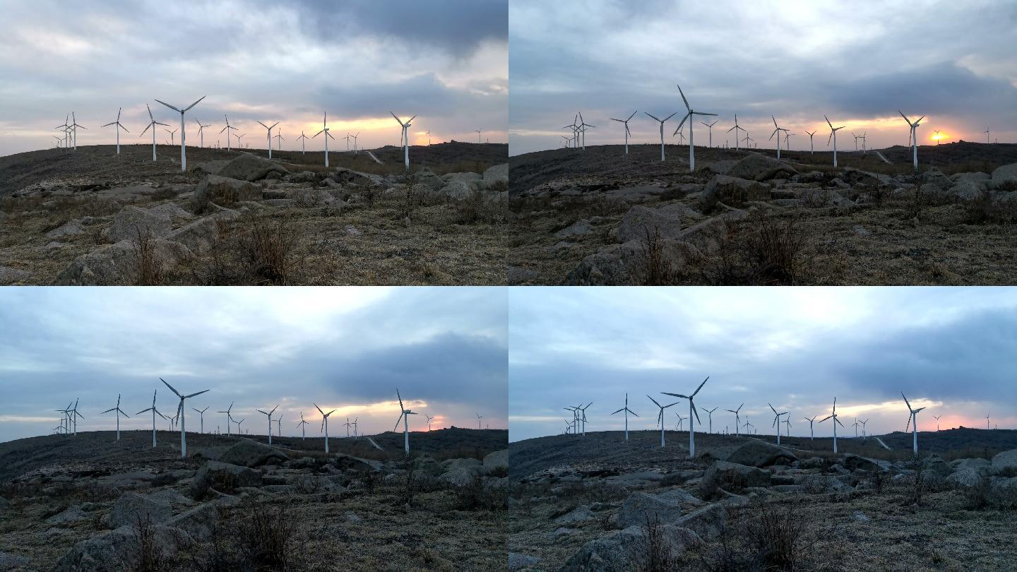 夕阳中的风力涡轮机
