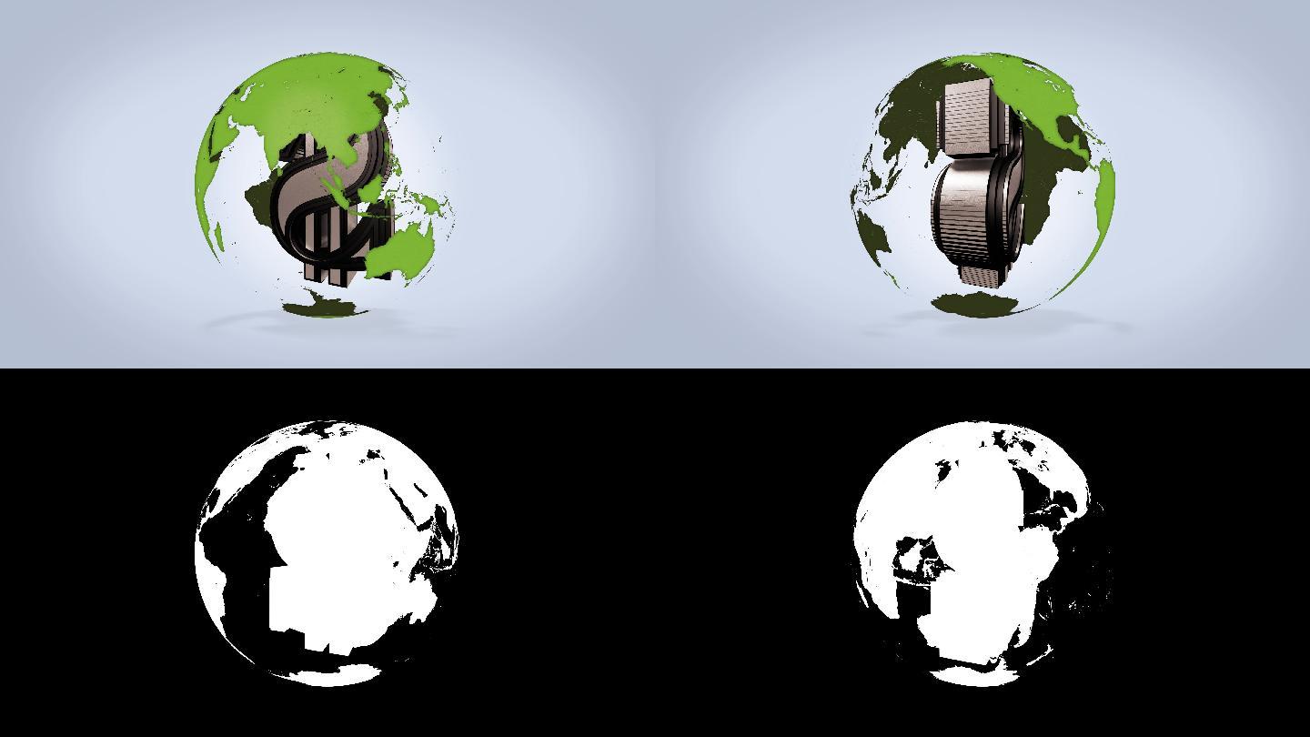 美元和星球动画特效各国全世界元素全息素材