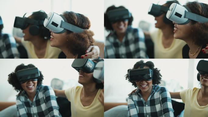 女性朋友一起玩VR虚拟现实眼镜