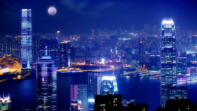 夜晚的城市景观上海深圳城市夜晚霓虹灯晚上