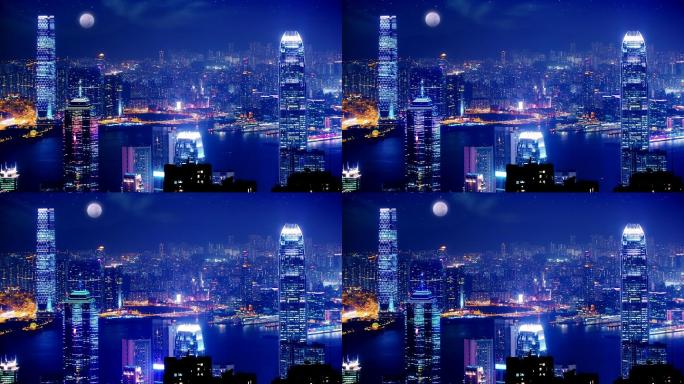 夜晚的城市景观上海深圳城市夜晚霓虹灯晚上