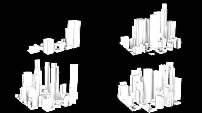 城市建筑卡通白模建筑群拔地而起