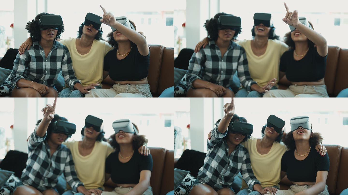 女性朋友一起玩VR虚拟现实眼镜