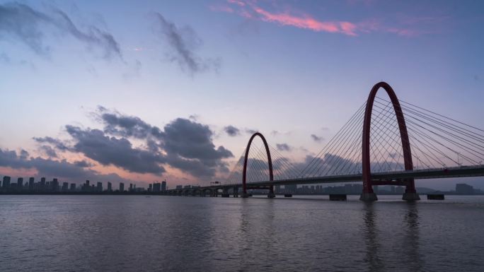 杭州之江大桥高清亮灯延时横版