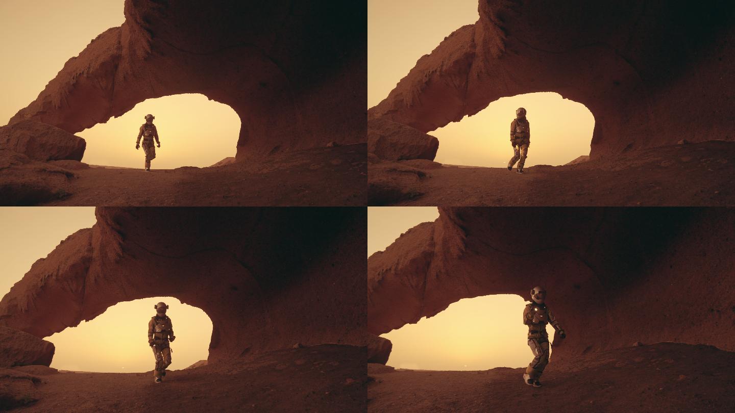 探索火星表面的女宇航员。